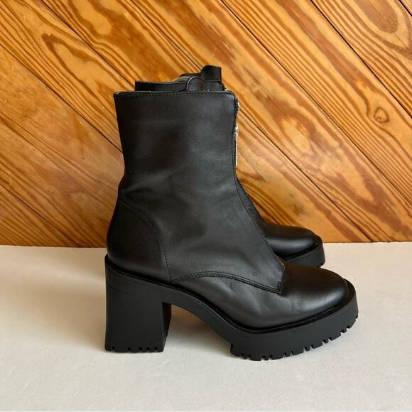 ZARA High Heel Chunky Sole Ankle Boots Leather Zip Up Black US 9 39 - Picture 2 of 8